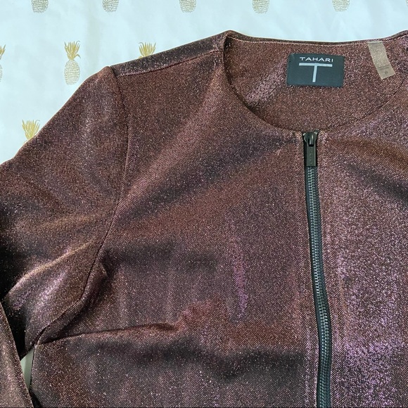 Tahari Bronze Shine Crop Zip Up Blazer Jacket - Picture 7 of 13